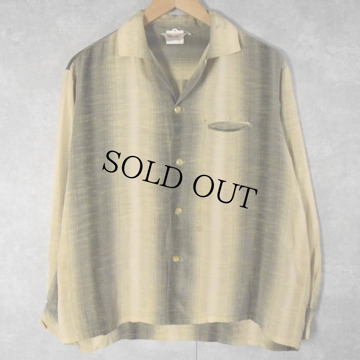 画像1: 50〜60's PENNY'S TOWNCRAFT オンブレーストライプ柄 オープンカラー シルク混ポリシャツ L (1)
