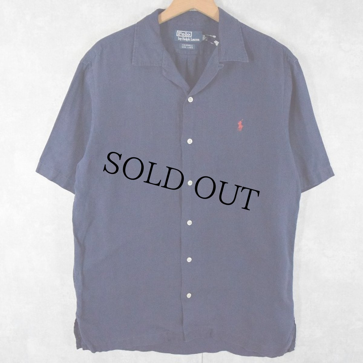 画像1: POLO Ralph Lauren "CALDWELL" オープンカラーリネンシャツ NAVY S (1)