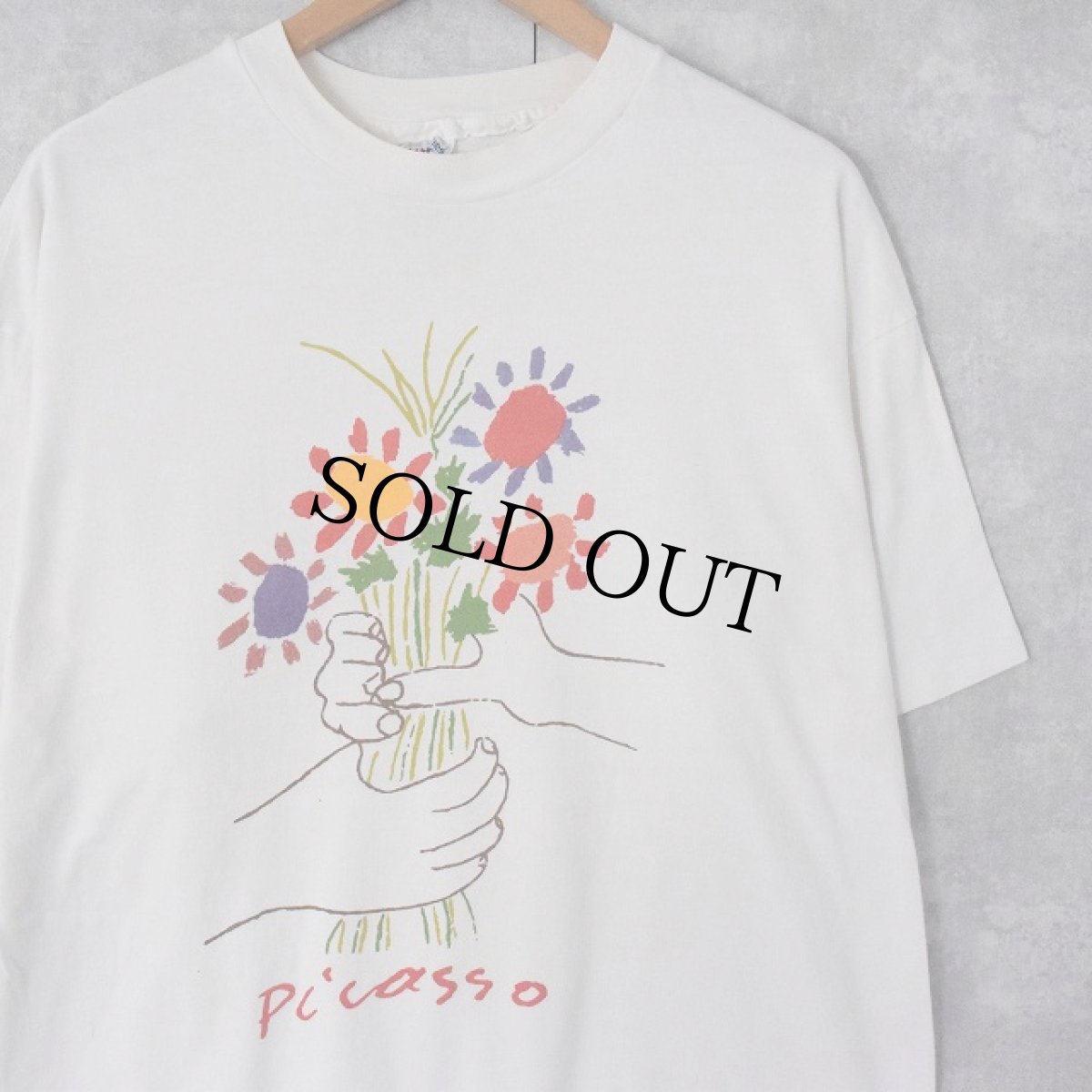 画像1: 90's Picasso USA製 "Le Bouquet de l'amitie" アートプリントTシャツ XL (1)