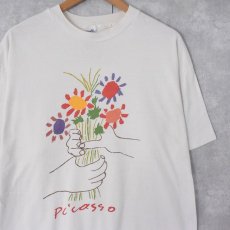 画像1: 90's Picasso USA製 "Le Bouquet de l'amitie" アートプリントTシャツ XL (1)
