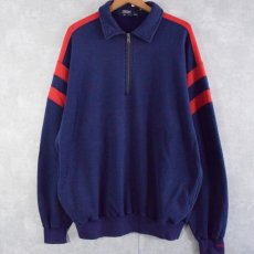 画像1: 90's〜 POLO Ralph Lauren 袖ラインデザイン ハーフジップスウェット L (1)