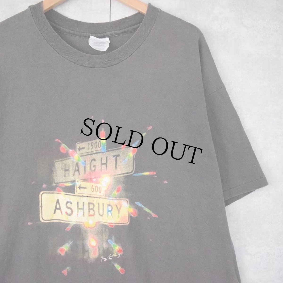 画像1: ←1500 HAIGHT 600→ ASHBURY ストリートサイン プリントTシャツ XL (1)