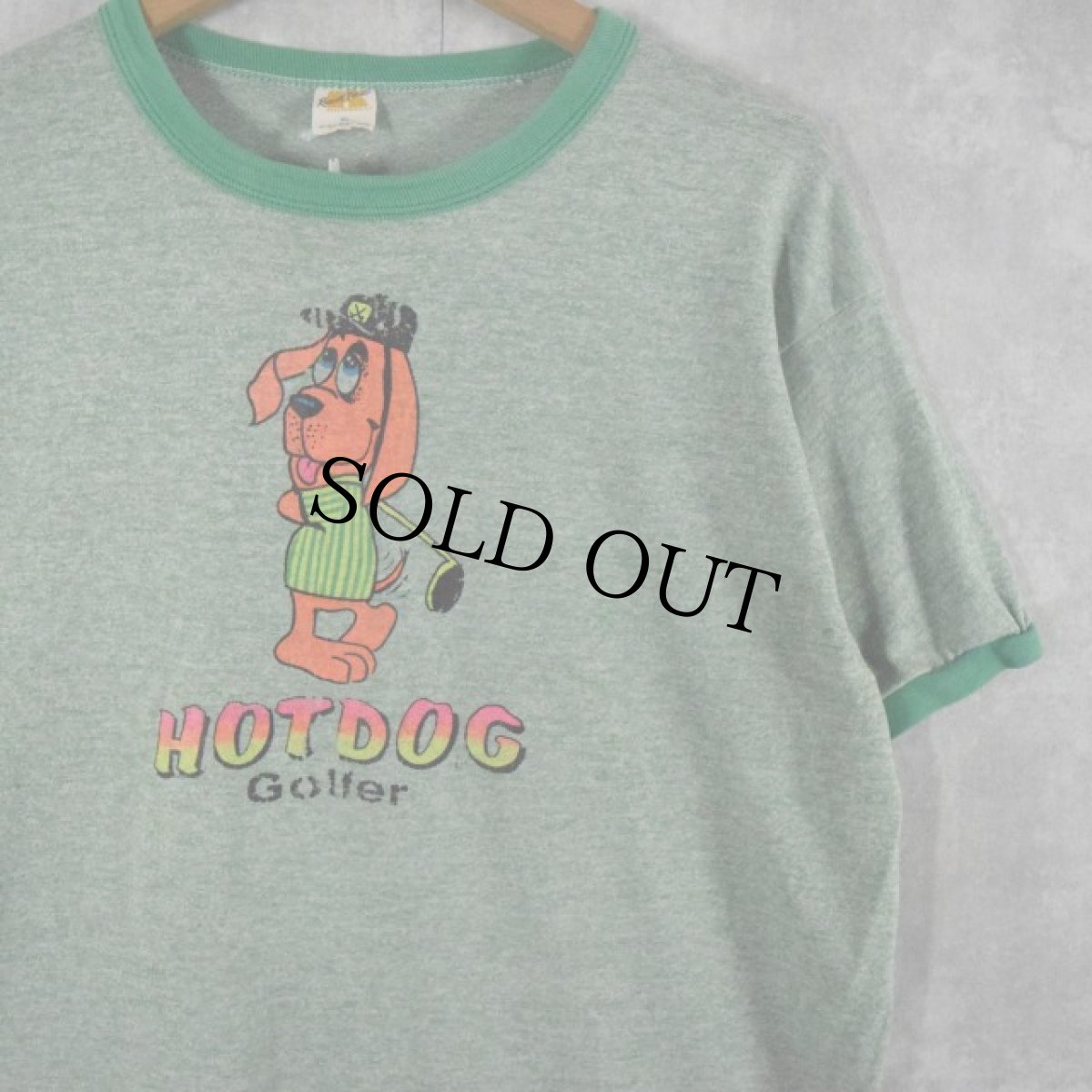 画像1: 70's RUSSELL ATHLETIC "HOT DOG Golfer" キャラクターリンガーTシャツ XL (1)