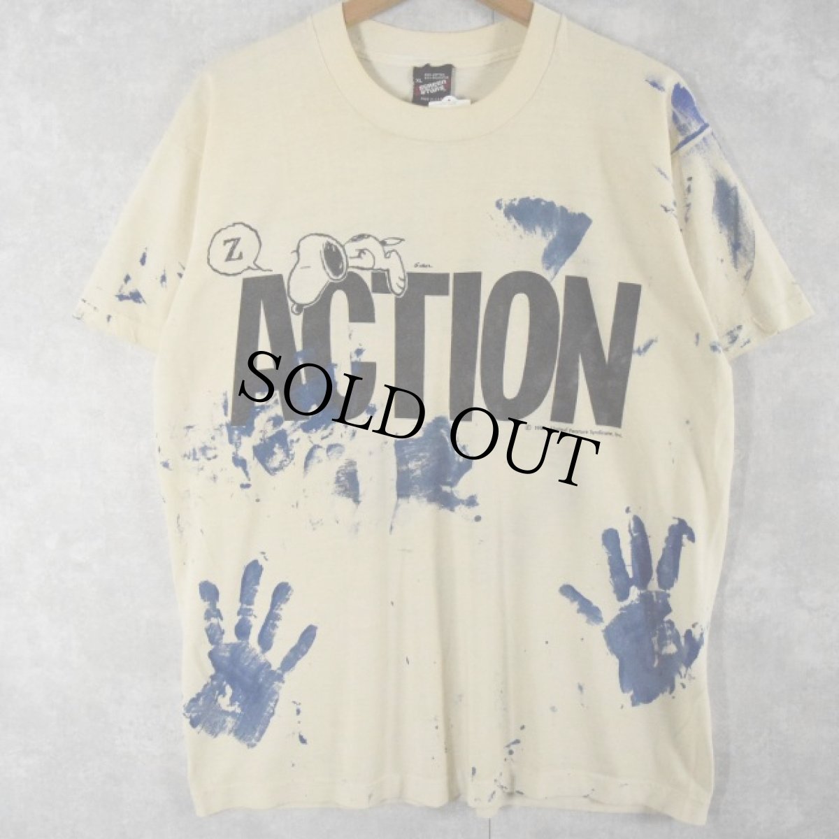 画像1: 90's SNOOPY USA製 "ACTION" ハンドペイント キャラクターTシャツ XL (1)