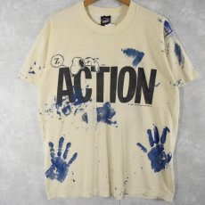 画像1: 90's SNOOPY USA製 "ACTION" ハンドペイント キャラクターTシャツ XL (1)
