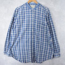 画像1: GreatLand チェック柄 バンドカラーコットンシャツ XL (1)