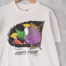 画像1: 80's ANXIETY PRONE USA製 シュールイラストTシャツ L (1)