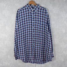 画像1: 90's Ralph Lauren "BIG SHIRT" チェック柄 リネンボタンダウンシャツ L (1)