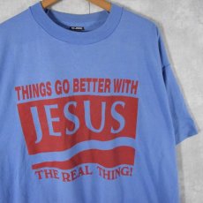 画像1: 【SALE】90's "THINGS GO BETTER WITH JESUS THE REAL THING!" パロディプリントTシャツ XXL (1)