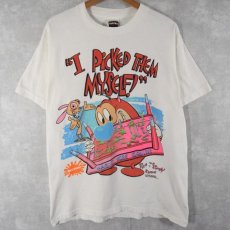 画像1: 90's The Ren and Stimpy Show ニコロデオン キャラクターTシャツ L (1)