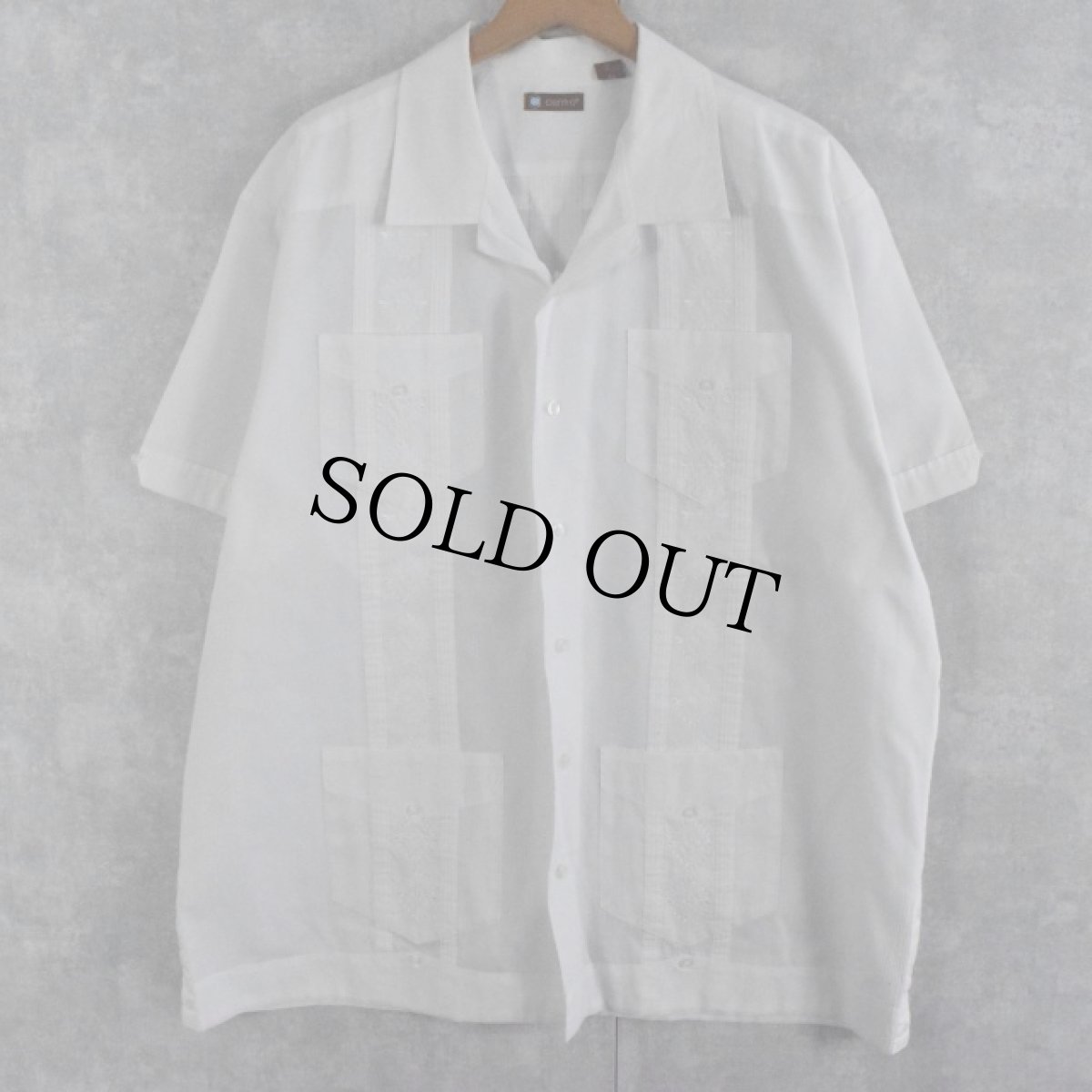 画像1: ポリ×コットン 刺繍キューバシャツ XL (1)