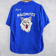 画像1: 60's King Louie "MALEMUTES" チェーン刺繍 レーヨンボーリングシャツ M (1)