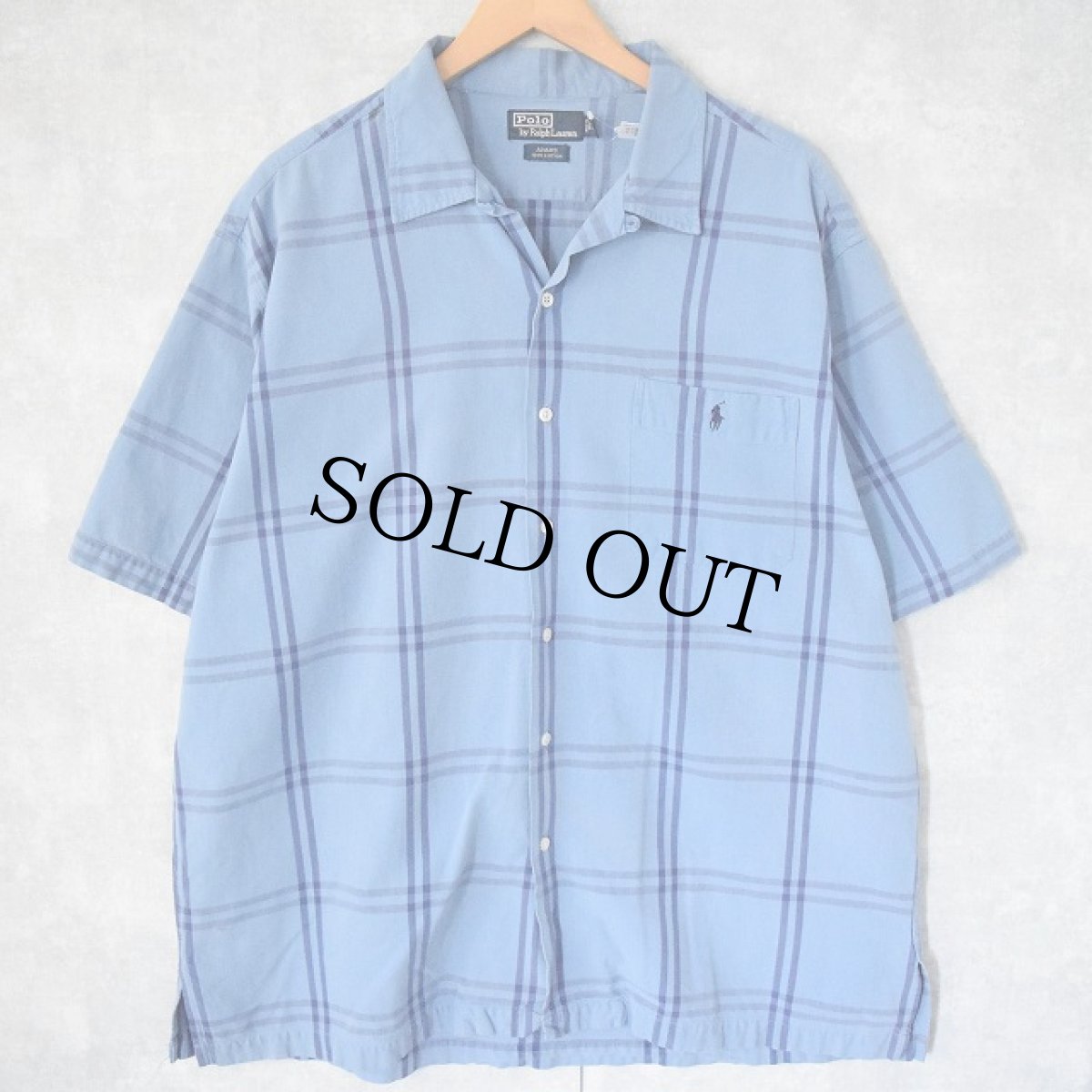 画像1: POLO Ralph Lauren "ADAMS" チェック柄 コットンオープンカラーシャツ XL (1)