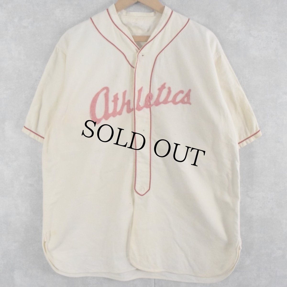 画像1: 30〜40's "athletics" フェルトパッチ フランネルベースボールシャツ (1)