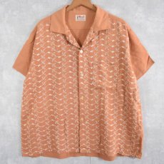 画像1: 50〜60's BUD BERMA 刺繍×パンチング オープンカラーレーヨンシャツ XL (1)
