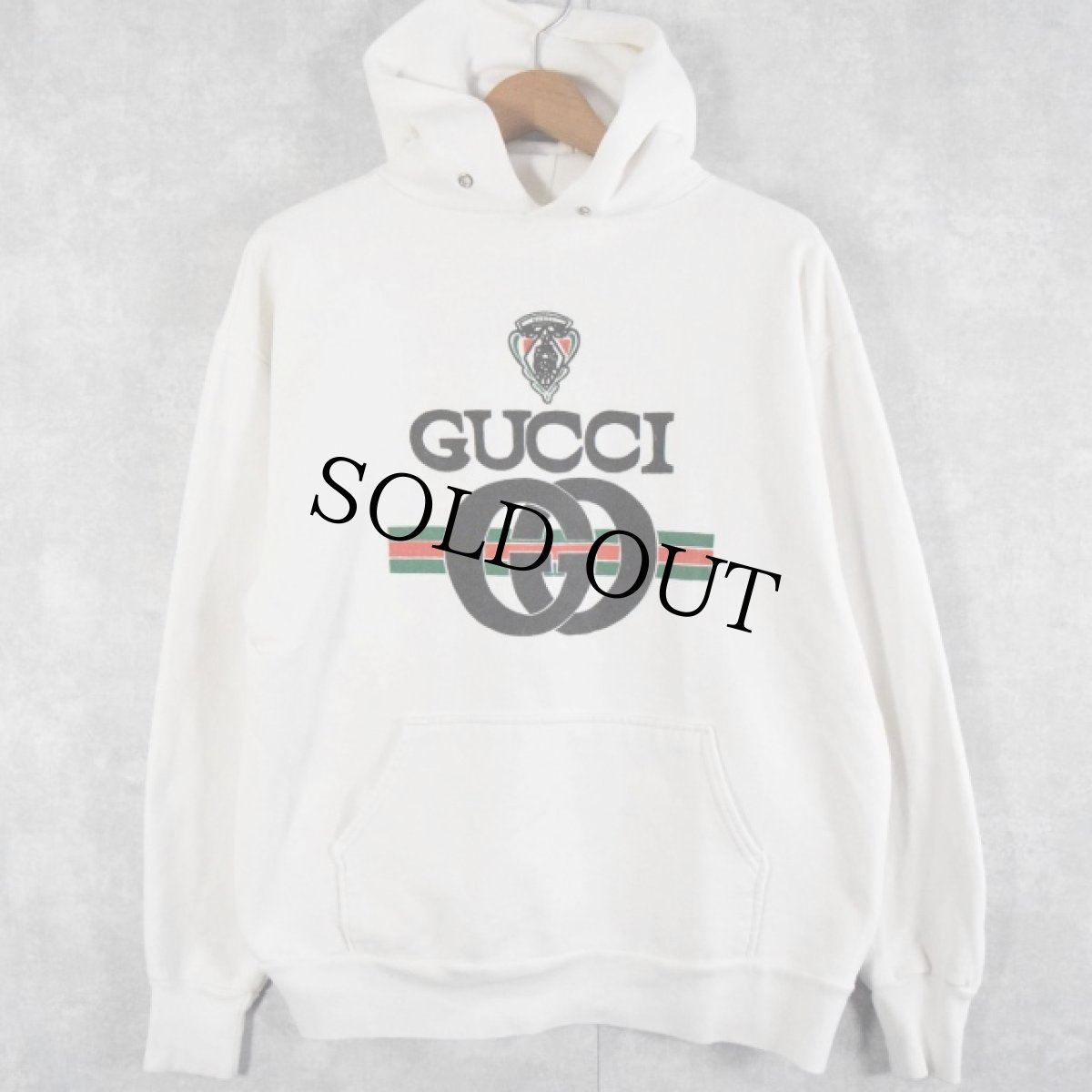 画像1: 90's ブート GUCCI ロゴプリントスウェットフーディー (1)