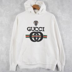 画像1: 90's ブート GUCCI ロゴプリントスウェットフーディー (1)