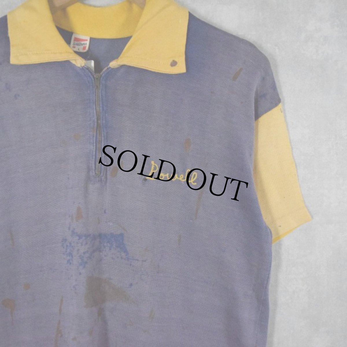 画像2: 60's Southern "BULLDOGS" パッチ付き  ハーフジップ 半袖シャツ L (2)