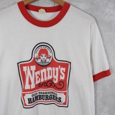 画像1: 80's Wendy's USA製 ハンバーガーショップ リンガーTシャツ L (1)