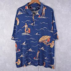 画像1: POLO Ralph Lauren オールオーバーパターン ビーチ柄 天竺ポロシャツ 2XL (1)