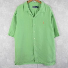 画像1: POLO Ralph Lauren ヘリンボーン柄 リネン×シルク オープンカラーシャツ XXL (1)