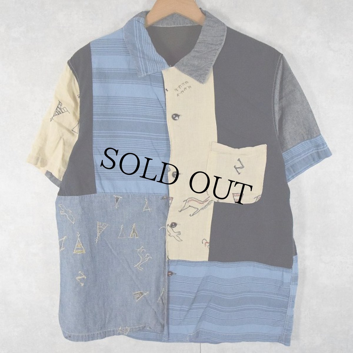 画像1: KAPITAL 刺繍×パッチワークデザイン コットンシャツ M (1)