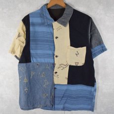 画像1: KAPITAL 刺繍×パッチワークデザイン コットンシャツ M (1)