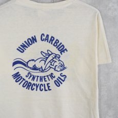 画像2: 70's UNION CARBIDE "...run with the rabbit" モーターサイクルオイル会社 イラストTシャツ L (2)