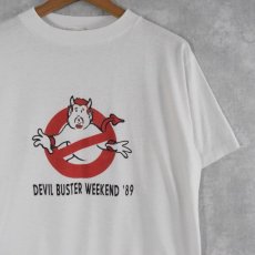 画像1: 80's ALORE USA製 "DEVILBUSTER WEEKEND '89" パロディプリントTシャツ L (1)