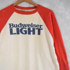 画像1: 80's Budweiser LIGHT USA製 ビールメーカー ラグランTシャツ XL  (1)