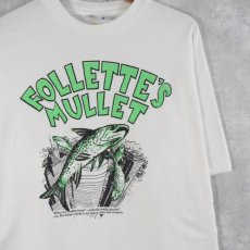 画像1: 90's FOLLETTE'S MULLET USA製 魚プリントTシャツ L (1)
