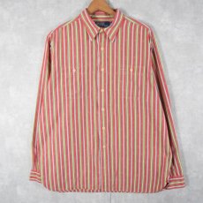 画像1: POLO Ralph Lauren ストライプ柄 チンスト付きコットンシャツ L (1)