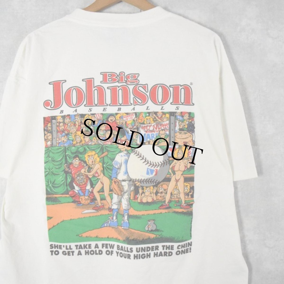 画像1: 90's BIG JOHNSON "BASEBALLS" シュールイラスト エロTシャツ XL (1)