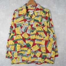 画像1: 90's BANANA REPUBLIC ポストカード柄 オープンカラーコットンシャツ S (1)