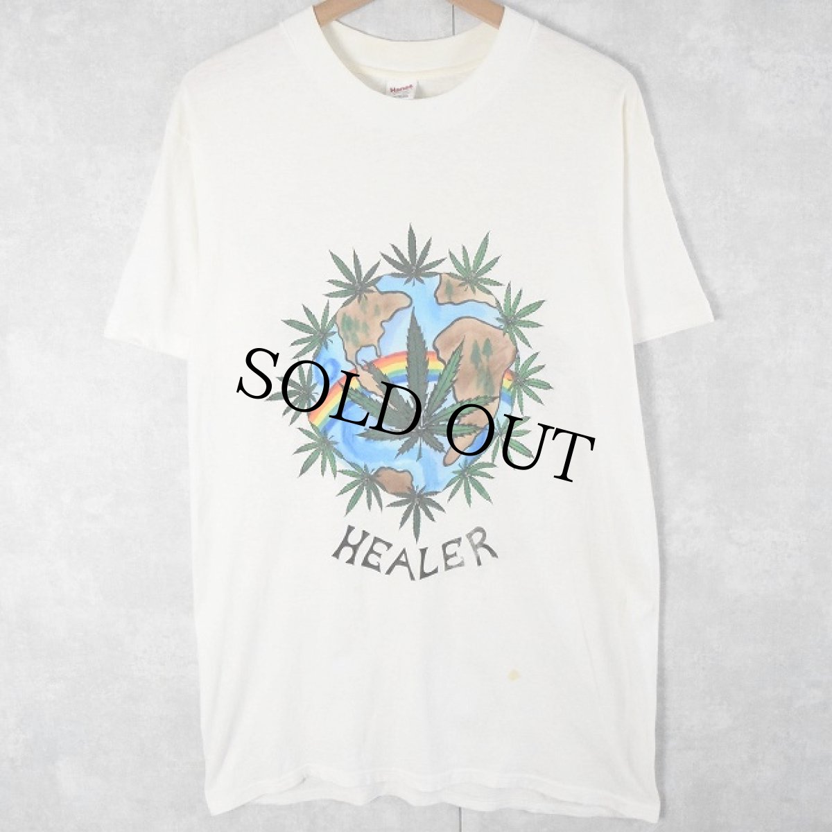 画像1: 【SALE】90's USA製 "HEALER" ガンジャプリントTシャツ L (1)