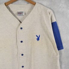 画像1: 90's PLAYBOY USA製 ロゴ刺繍 ベースボールシャツ XL (1)