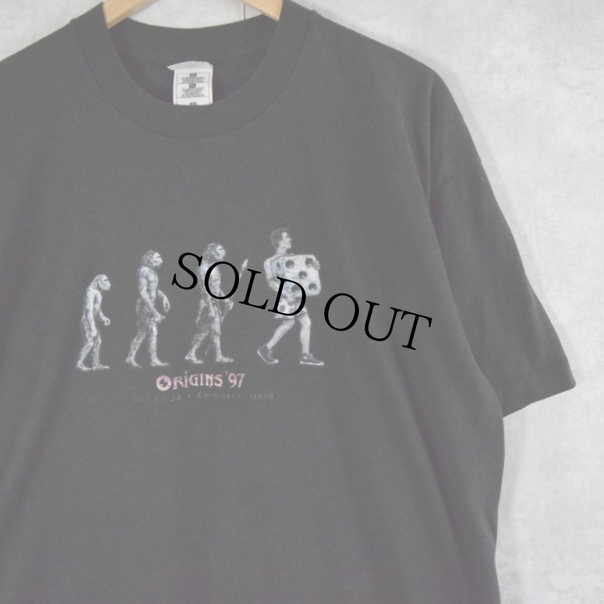 画像1: 90's 人類進化図 パロディプリントTシャツ XL (1)