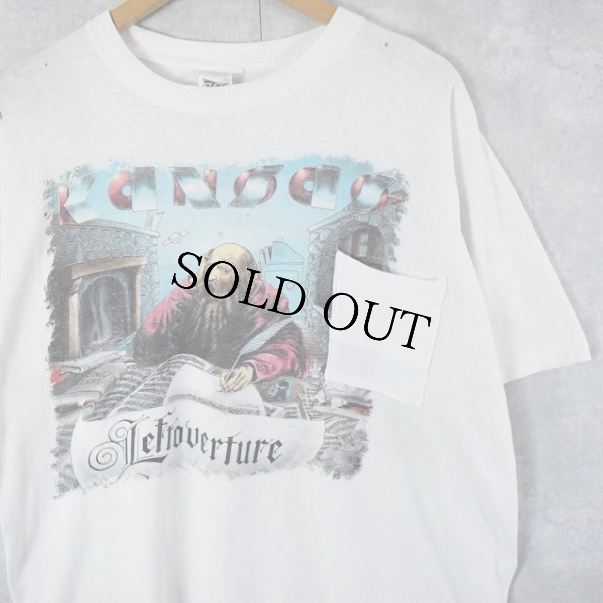 画像1: 90's KANSAS FRANCE製 "Leftoverture" バンドプリントポケットTシャツ XL (1)