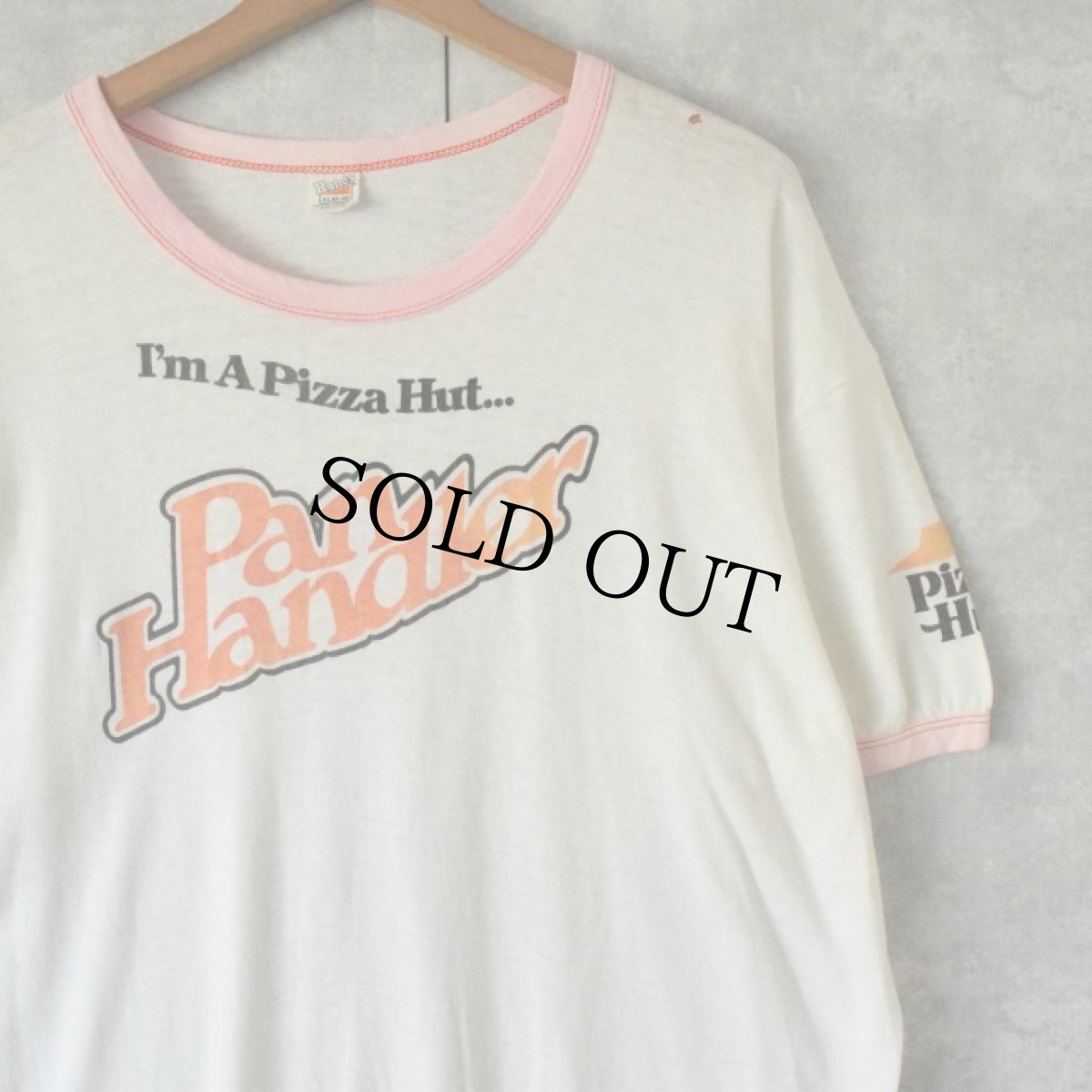 画像1: 70's Pizza-Hut USA製 ロゴプリントリンガーTシャツ XL (1)