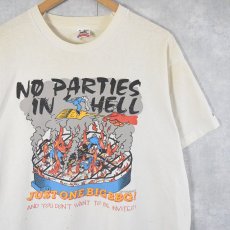 画像1: 90's USA製 "NO PARTIES IN HELL" イラストプリントTシャツ XL (1)