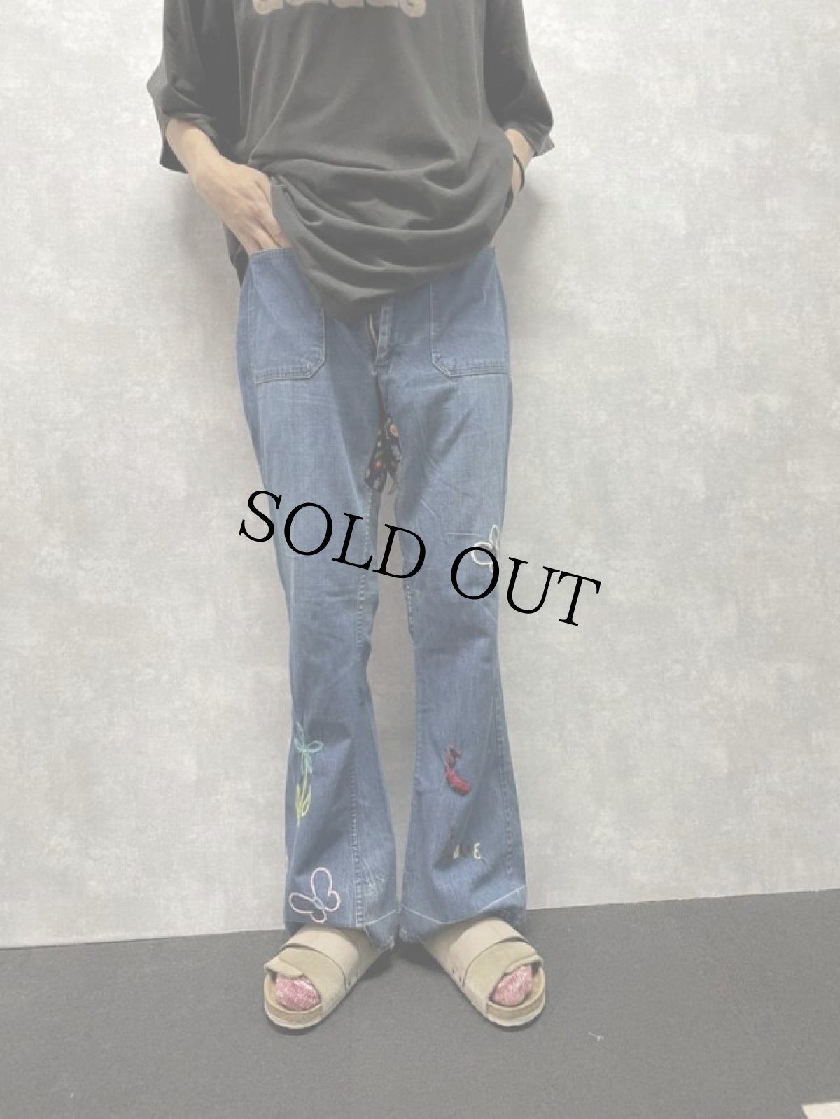 画像2: 70's Madewell 刺繍×パッチワーク デニムセーラーパンツ W33 (2)