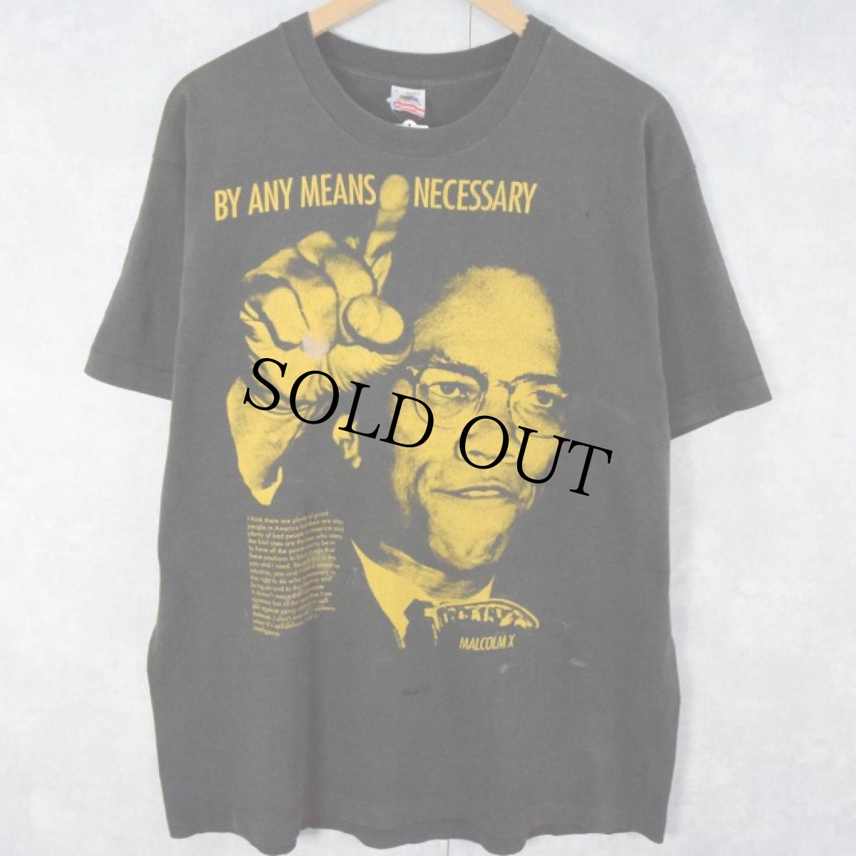 画像1: 90's MALCOLM X USA製 "BY ANY MEANS NECESSARY" 名言プリントTシャツ XL (1)