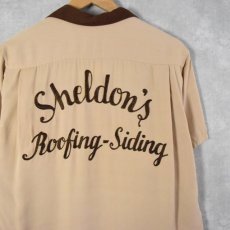 画像1: 60's Dunhill "Sheldon's Boofing-Siding" チェーン刺繍 レーヨンボーリングシャツ M (1)