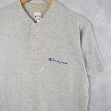 画像1: 90's Champion ITALY製 ロゴプリント ヘンリーネックTシャツ S (1)