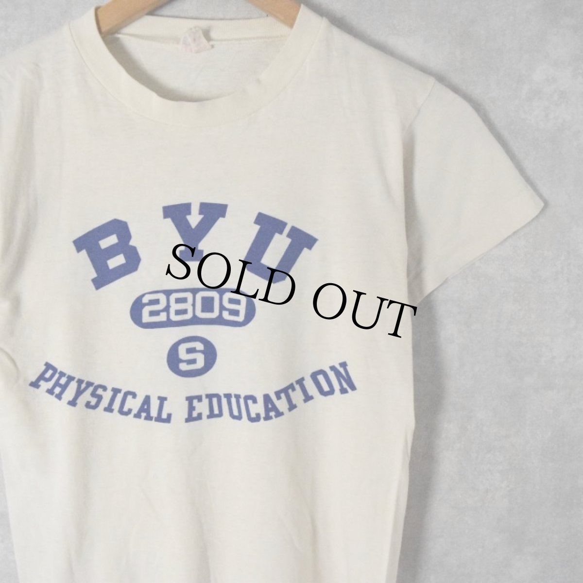 画像1: 50's Champion ランタグ "BYU PHYSICAL EDUCATION" 染み込みプリントTシャツ S (1)