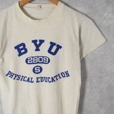 画像1: 50's Champion ランタグ "BYU PHYSICAL EDUCATION" 染み込みプリントTシャツ S (1)