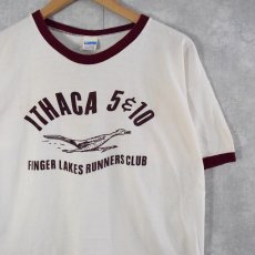 画像1: 70〜80's Champion USA製 バータグ "ITHACA" プリントリンガーTシャツ XL (1)