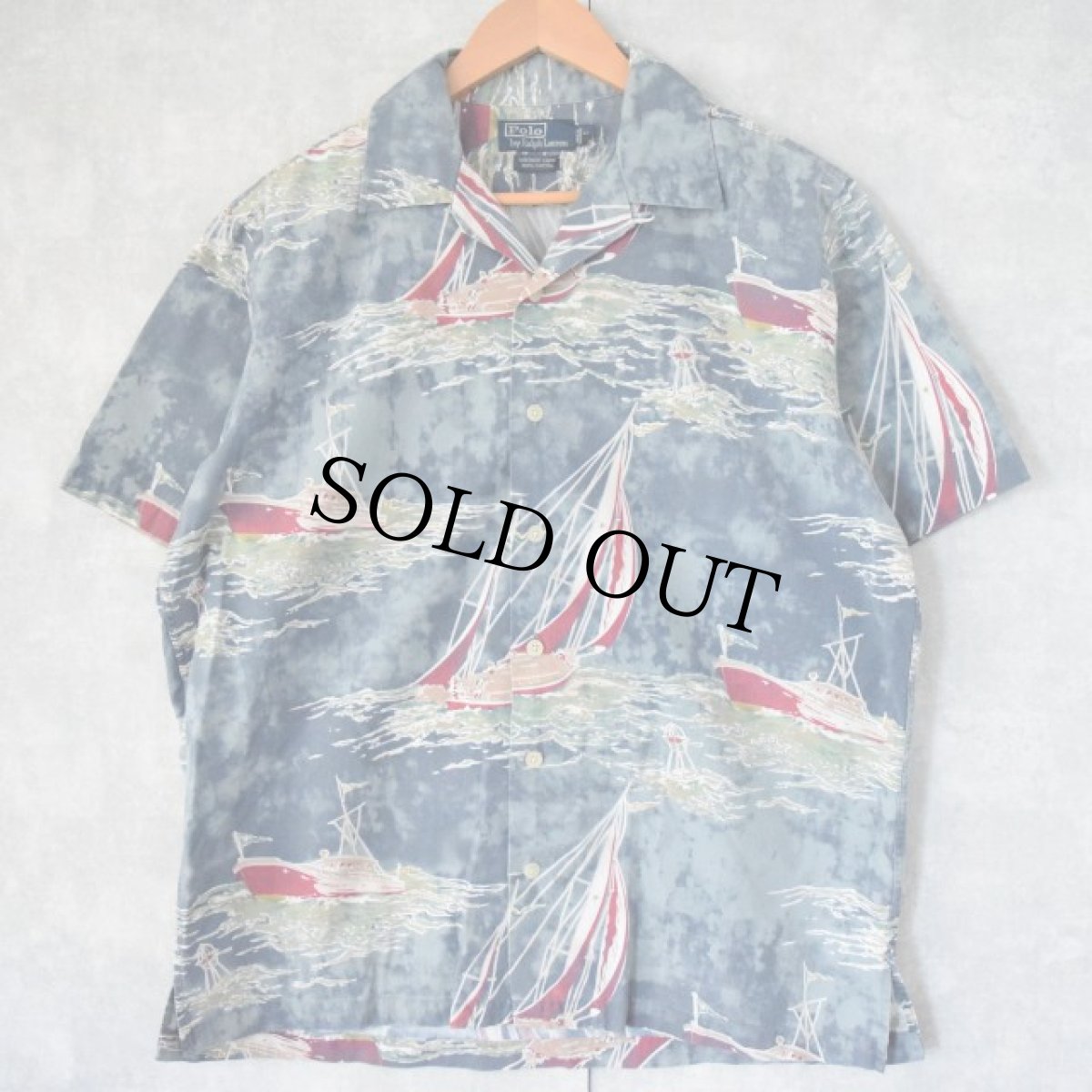 画像1: 80〜90's POLO Ralph Lauren "VINTAGE CAMP" セーリング柄 オープンカラーコットンシャツ M (1)