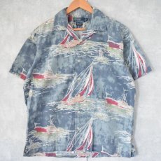 画像1: 80〜90's POLO Ralph Lauren "VINTAGE CAMP" セーリング柄 オープンカラーコットンシャツ M (1)