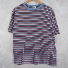 画像1: 90's BASIC EDITION USA製 マルチボーダー柄Tシャツ L (1)